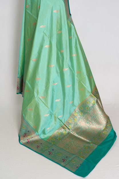 Mehuli : Sea Green Meenakari Handwoven Banarasi Silk Saree | Silk Mark Certified image 4