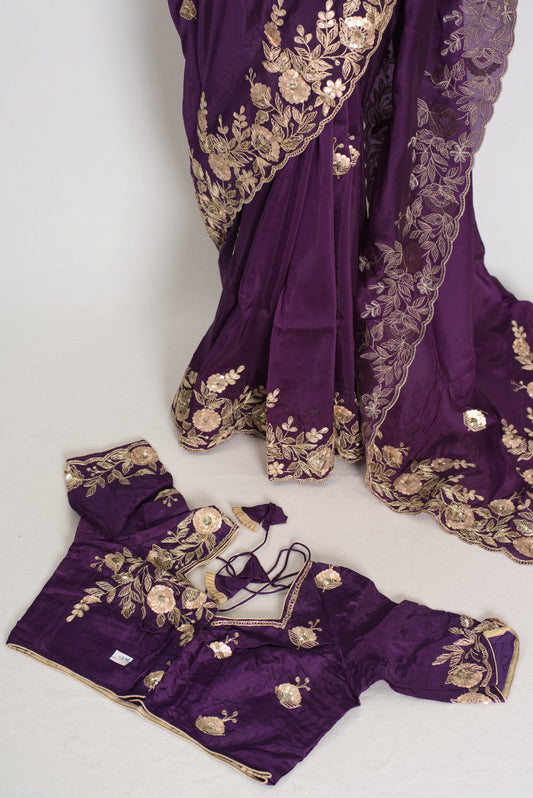 Madhuri: Silk Organza Saree with Gota Patti & Zardosi | Size 42 Blouse image 1