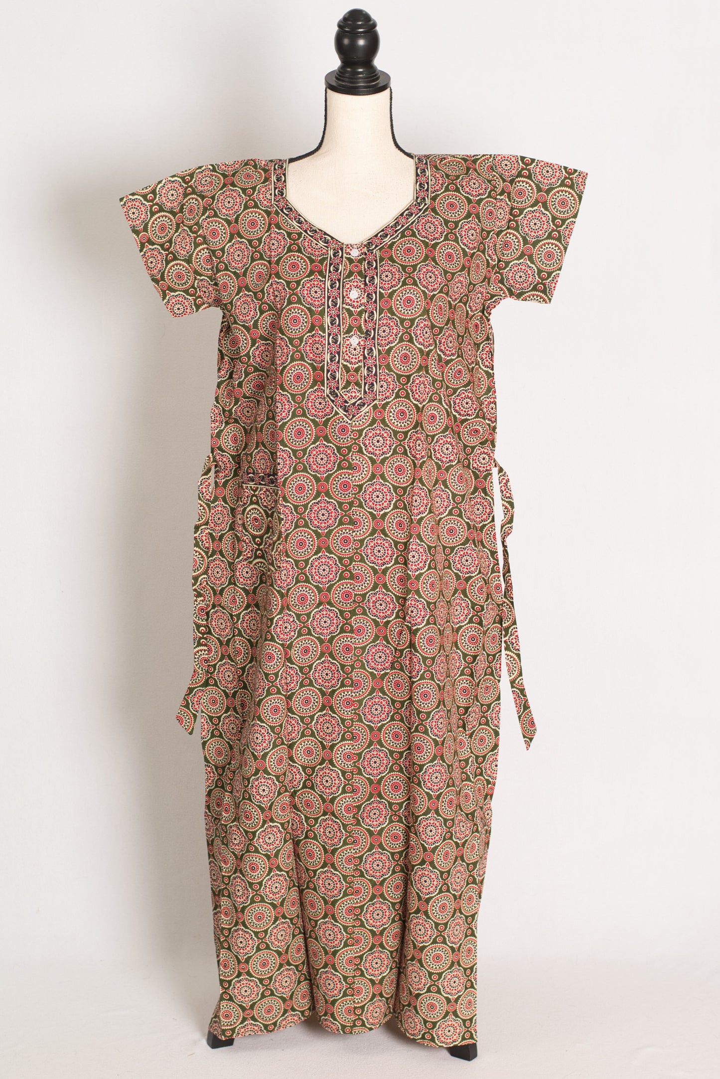 Hena Green Kalamkari Printed Pure Cotton Women's Nighty in Regular Size image 1