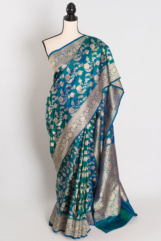 Irani: Silk Mark Certified Peacock Green and Gold Bridal Banarasi Silk Saree image 0