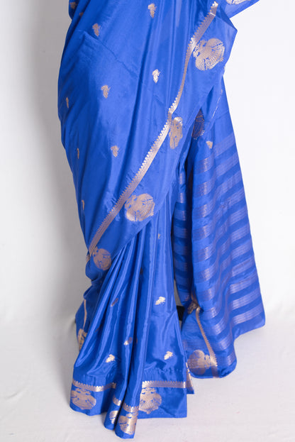 Diya: Royal Blue and Gold Semi Silk Banarasi Saree image 5