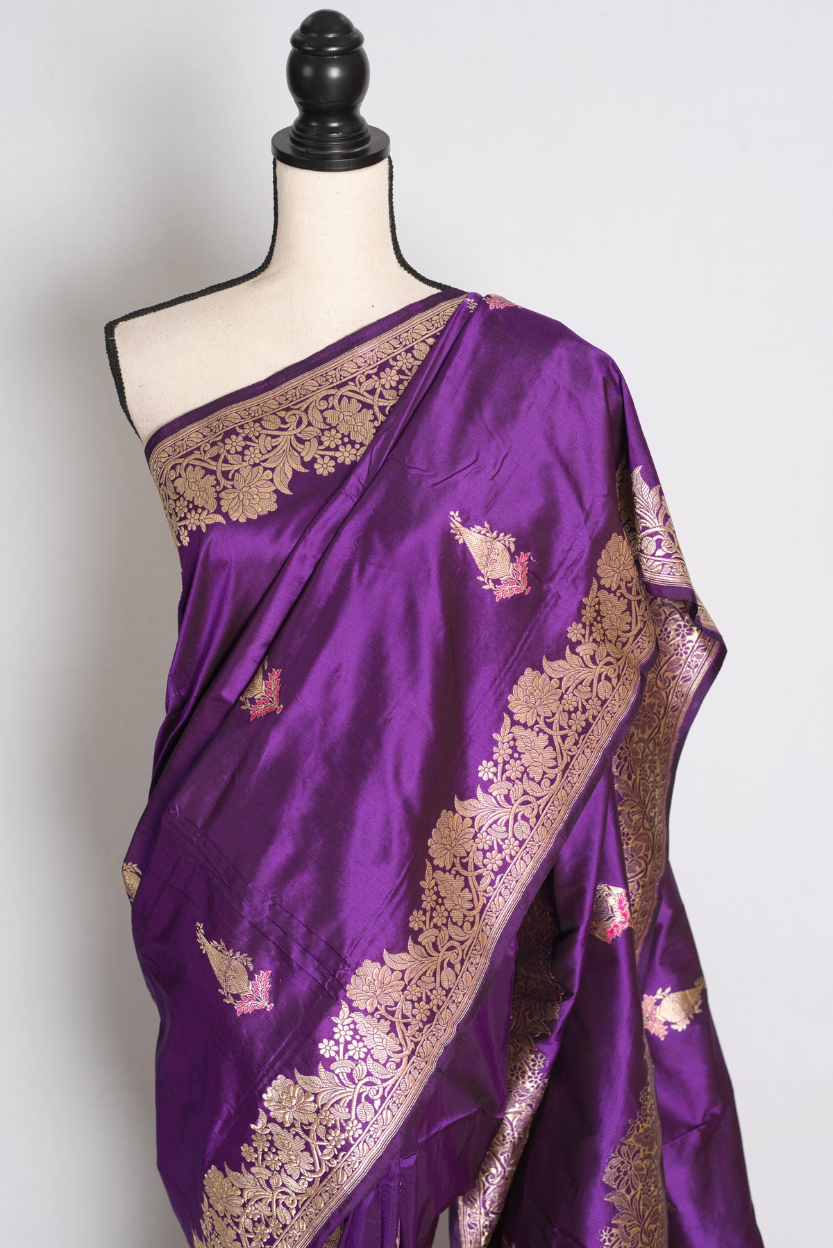 Gauri: Eggplant Purple Kadwa Banarasi Silk Saree with Gold Zari image 6