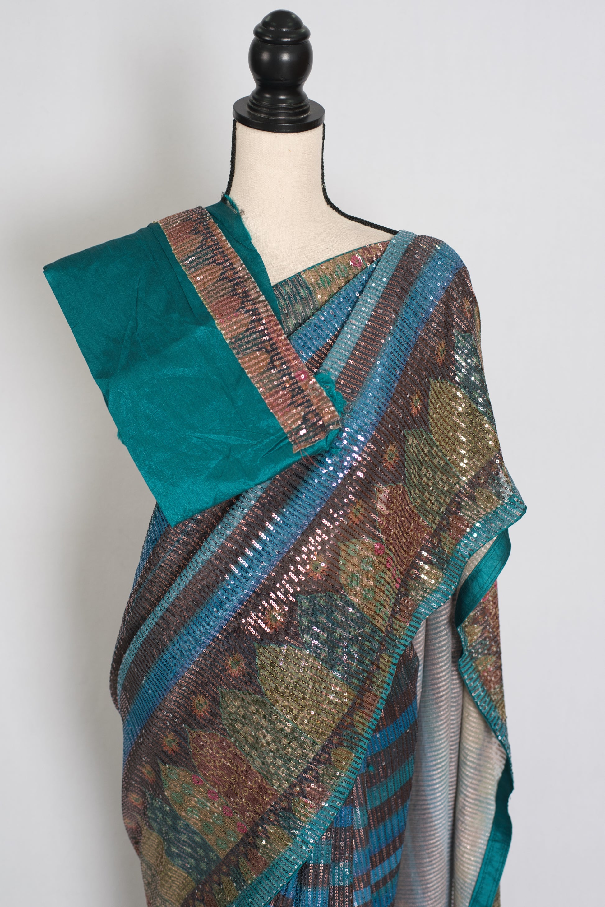Eva | Metallic Blue & Multi-Tone Sequin Saree | Perfect Cocktail Wear image 2