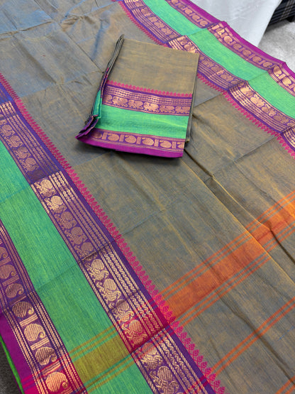 Shyama : Kanchi Cotton Saree - Handwoven South Indian Elegance in English Green image 2