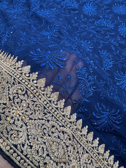 Afrin | Midnight Blue Georgette Partywear Saree | Trending Bollywood Style image 2