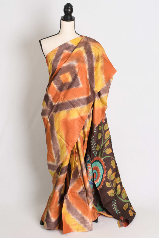 Madhura : Hand Painted Kalamkari Tussar Silk Saree with 36 Size Stitched Blouse