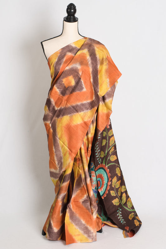 Madhura : Hand Painted Kalamkari Tussar Silk Saree with 36 Size Stitched Blouse image 0