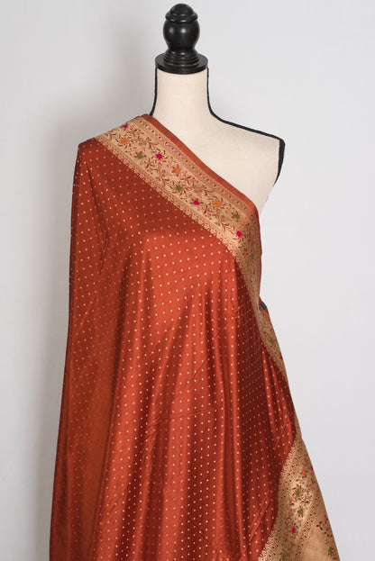 Nina | Rust Orange Semi Mashru Banarasi Saree | Pre-Stitched Size 40 Blouse image 4