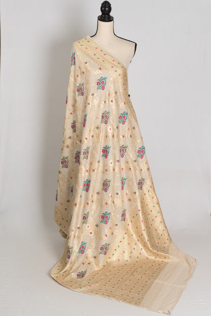 Reena : Beige & Gold Tussar Georgette Banarasi Saree with Minakari Floral Jaal image 1
