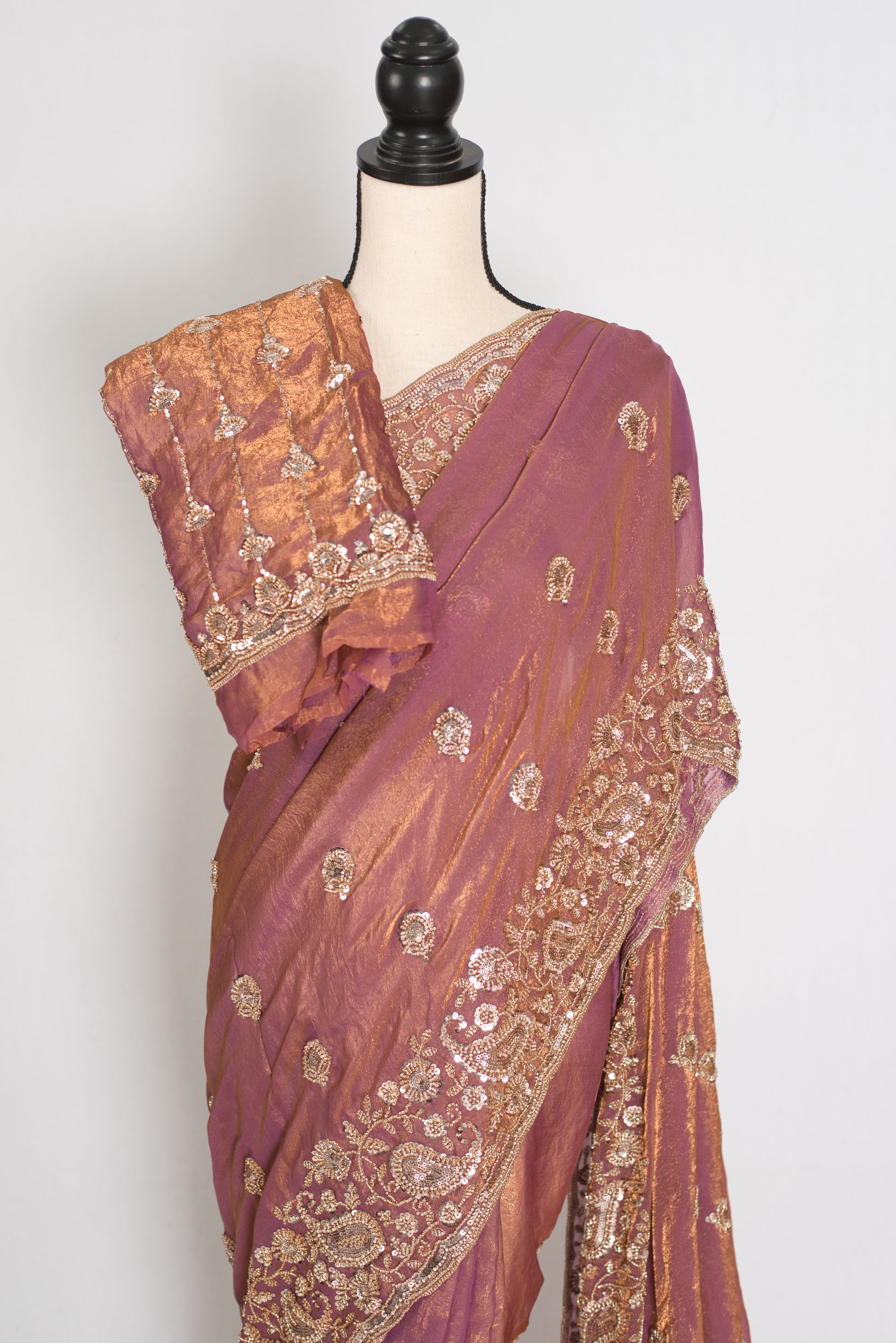 Farheen | Soft Peach Purple Organza Saree | Luxury Cocktail & Wedding Reception image 2