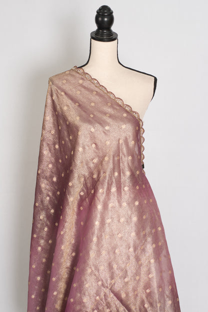Shobha: Mauve Soft Tissue Saree with Hand Zardosi Embroidery | Partywear image 5
