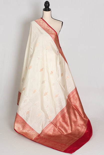 Stuti : White and Red Handwoven Pure Silk Banarasi Saree | Silk Mark Certified image 1