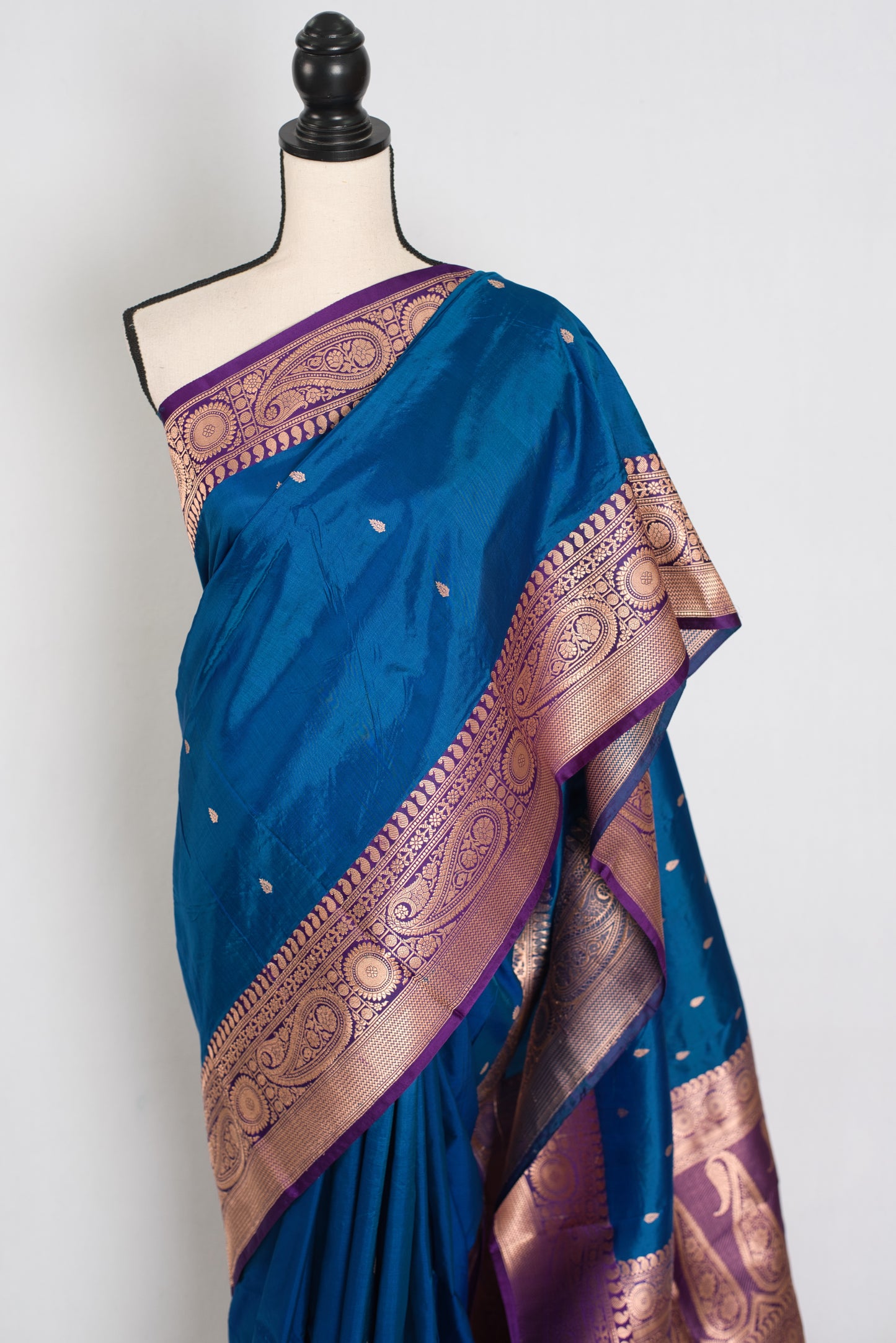 Mahi | Royal Blue Pure Katan Silk Banarasi Saree with 40 Size Stitched Blouse image 6