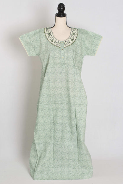 Embroidery Printed Green Women Indian Cotton Nighty in Regular Size image 1