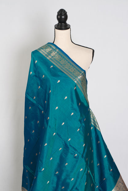 Gauri | Peacock Green & Gold Katan Silk Banarasi Saree | Silk Mark Certified image 4
