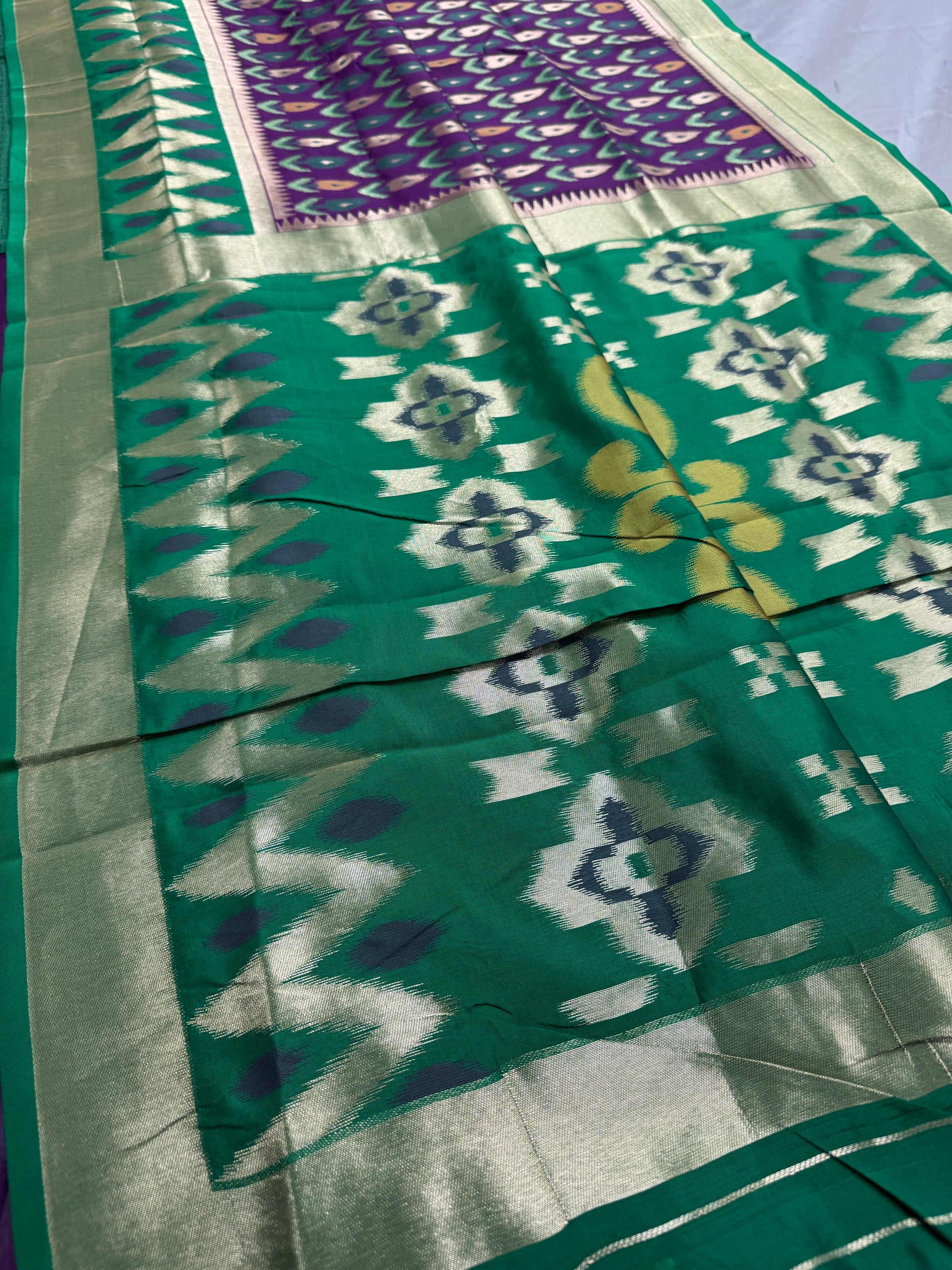 Sabina | Royal Purple & Emerald Green Art Silk Pochampally Saree image 4