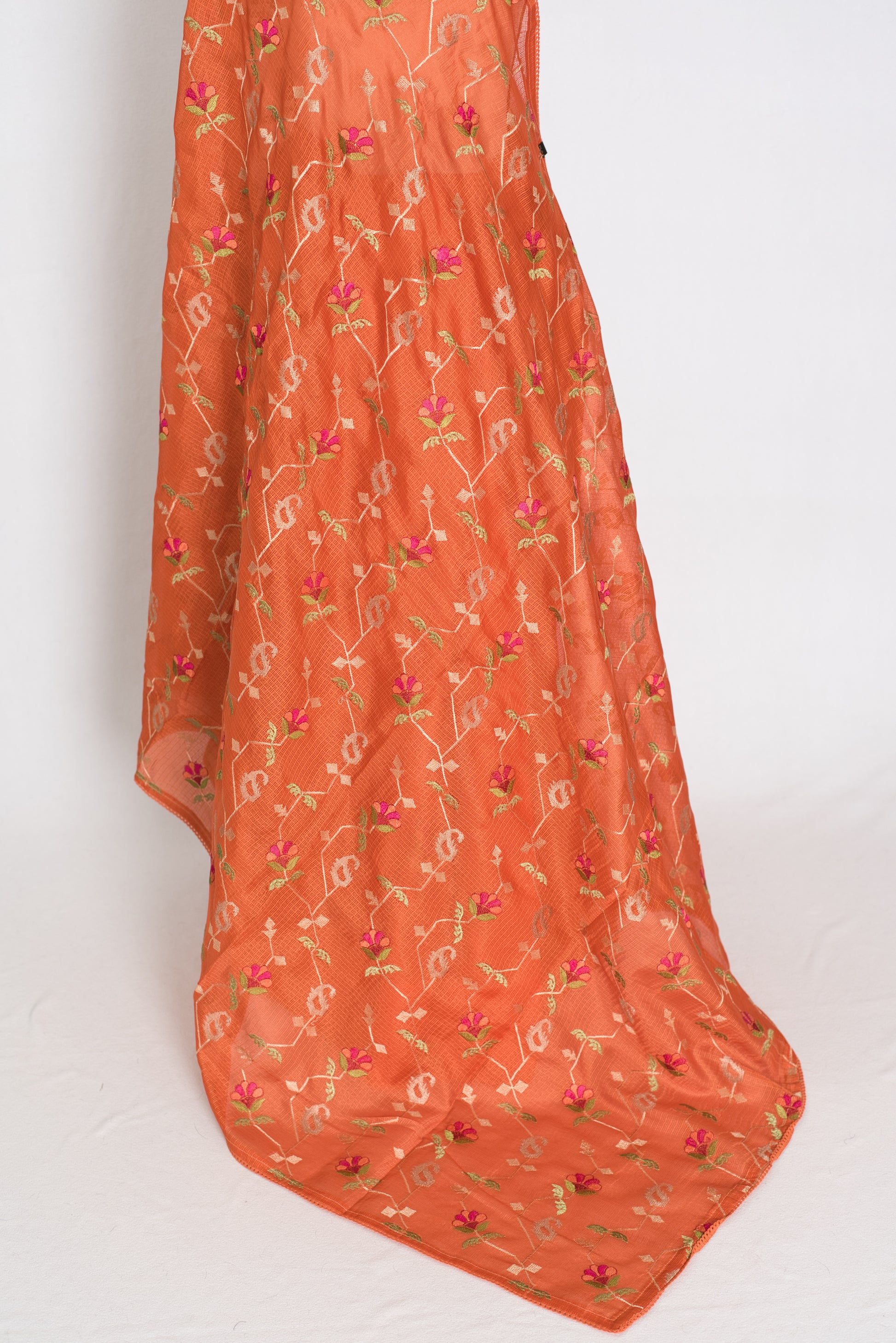 Anjani | Vibrant Orange Blended Kota Silk Saree | Soft, Flowy Machine Embroidery image 3