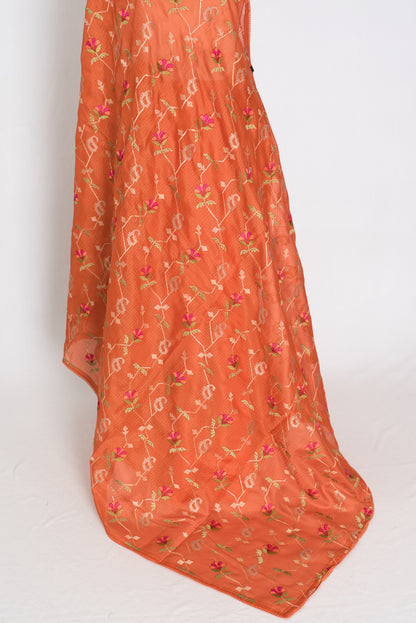 Anjani | Vibrant Orange Blended Kota Silk Saree | Soft, Flowy Machine Embroidery image 3