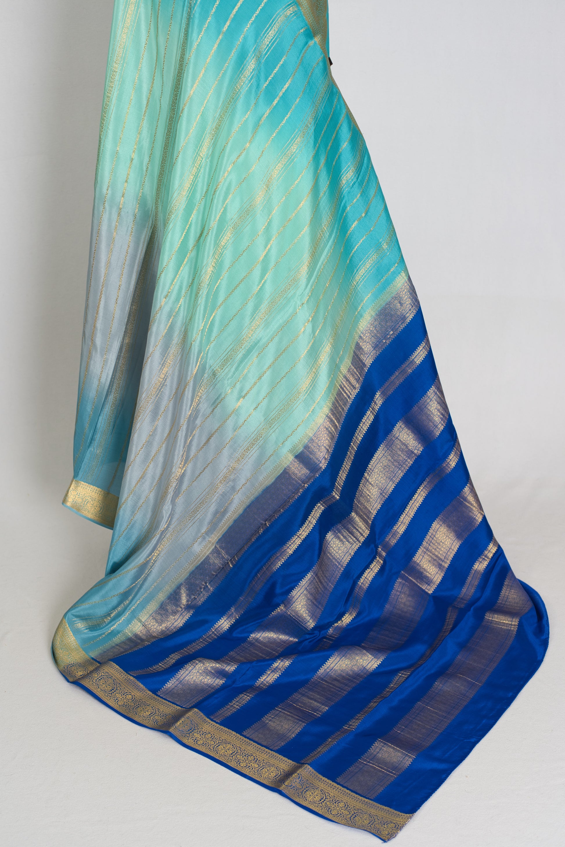 Vidya : Grey & Blue Shaded Premium Mysore Crepe Silk Saree | Silk Mark Certified image 4