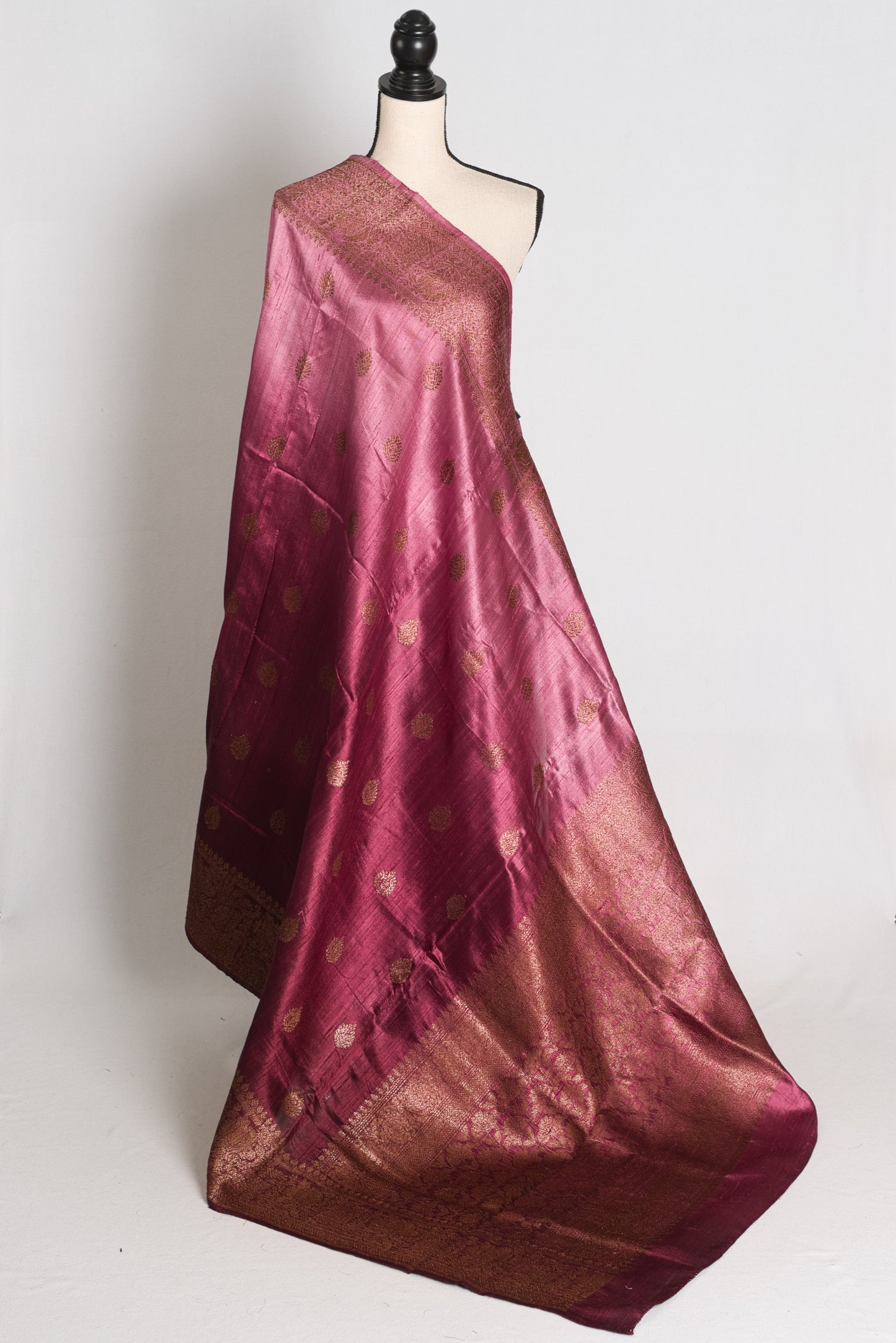 Farah : Pink & Wine Ombre Raw Silk Handloom Banarasi Saree | Silk Mark Certified image 1