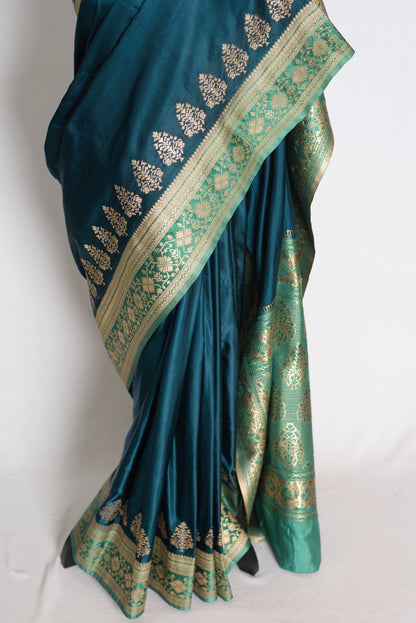 Aarna: Blue Semi Mashru Valkalam Banarasi Silk Saree with 40 Size Blouse image 7