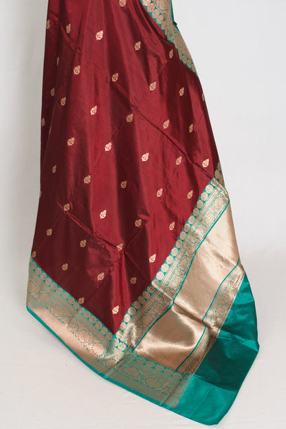 Kalpana | Brown Pure Katan Silk Banarasi Saree with 40 Size Stitched Blouse image 4