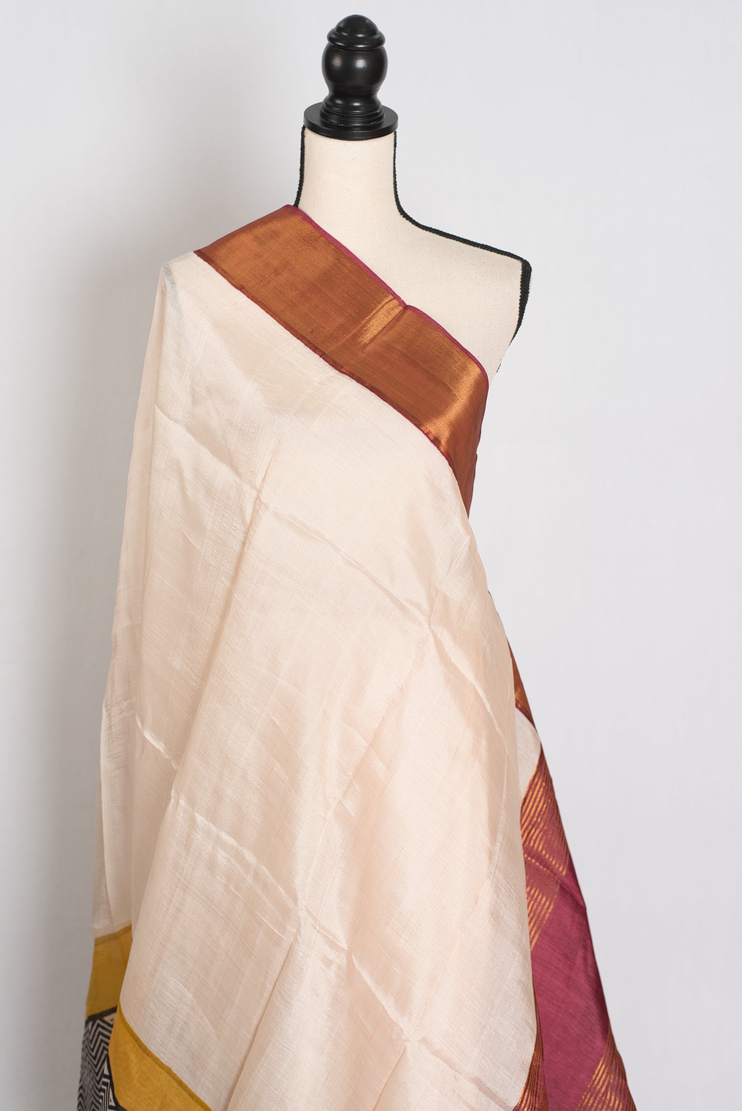 Subhra : Hand Block Printed Matka by Tussar Silk Saree in Cream and Brown image 4