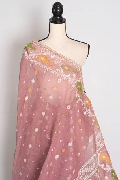 Bithi : Unique Pastel Purple and White Blended Cotton Jamdani Saree image 4