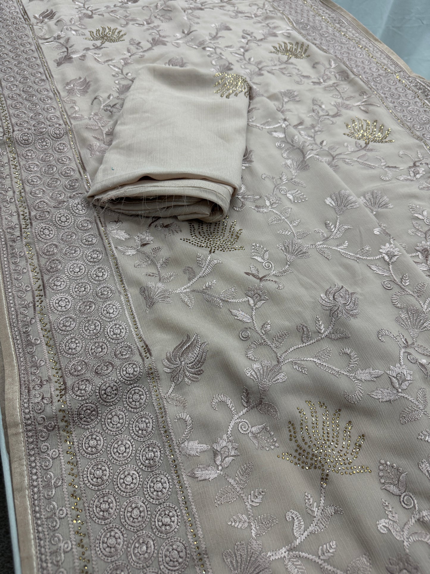 Ruma | Pastel Brown Georgette Partywear Saree | Trending Bollywood Design image 2