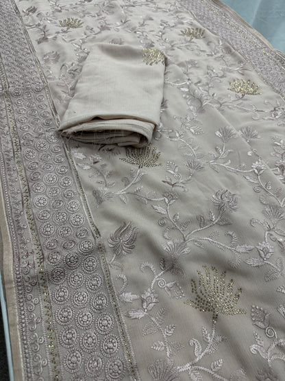 Ruma | Pastel Brown Georgette Partywear Saree | Trending Bollywood Design image 2