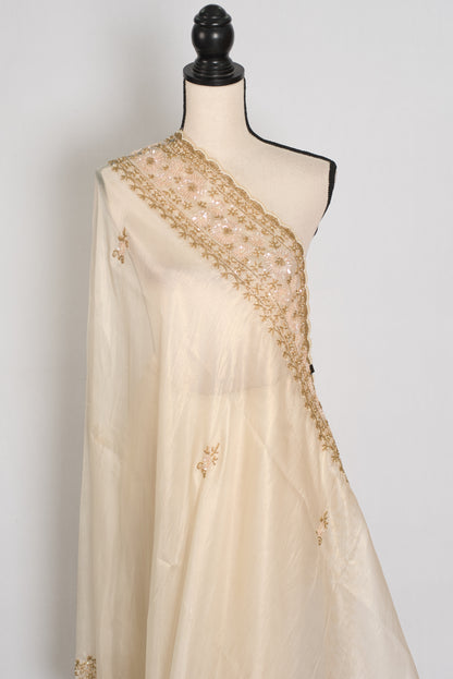 Shruti | Cream & Gold Soft Tissue Embroidered Wedding Saree | Pastel Collection image 4