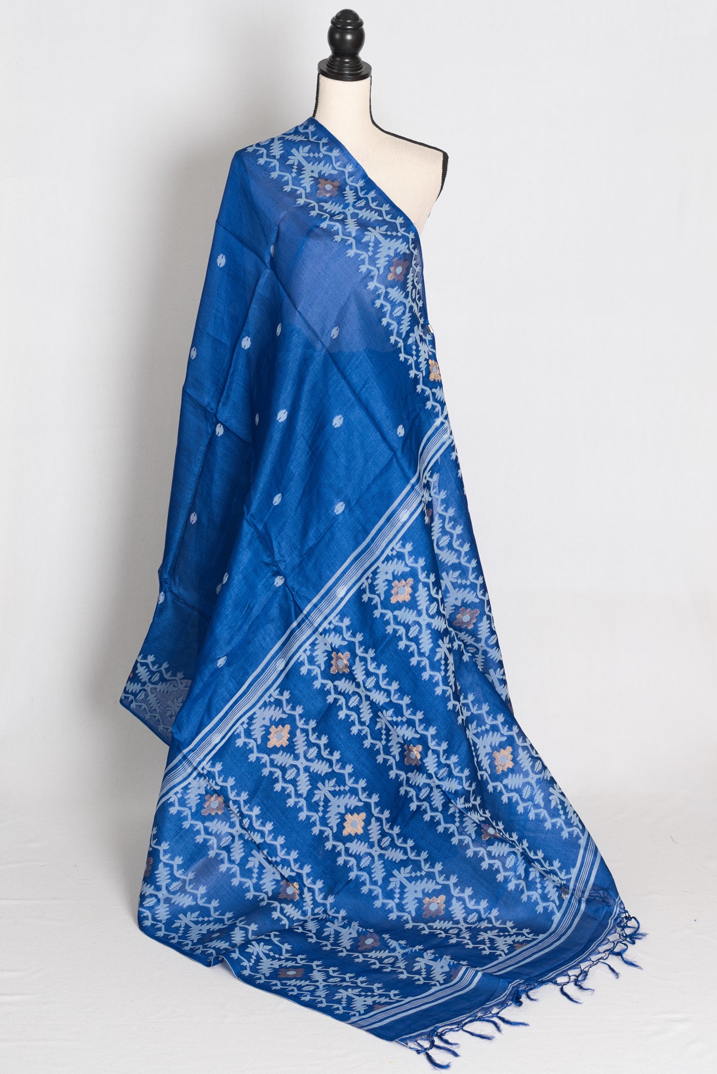 Jamini Royal Blue Bengal Tussar Jamdani Silk Saree | Silk Mark Certified image 1