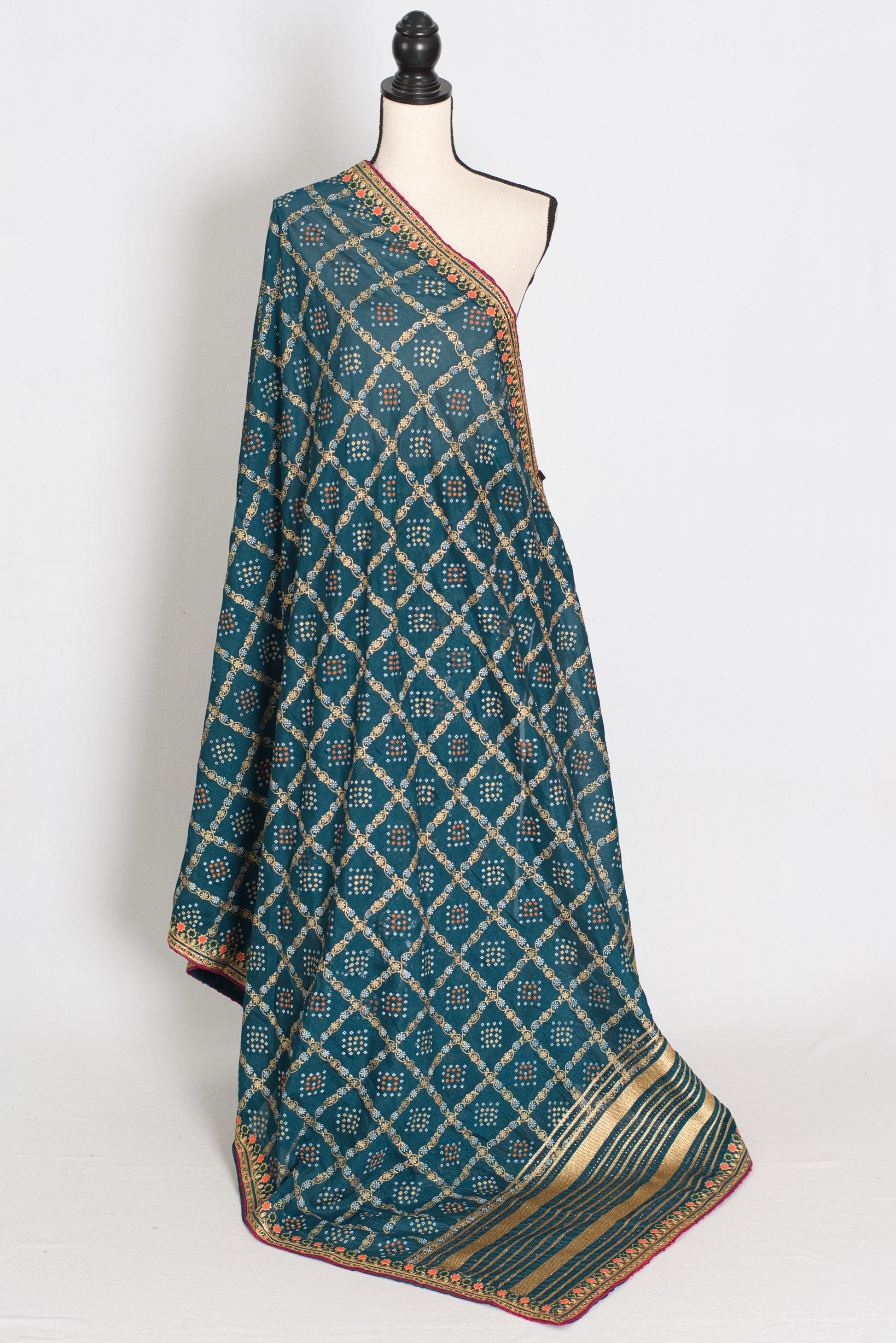 Gini | Greenish Blue Gharchola Saree| Budget-Friendly Lightweight Festive Wear image 1