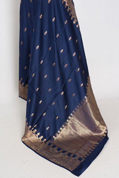 Ayesha | Midnight Blue Premium Mashru Banarasi Silk Saree image 4