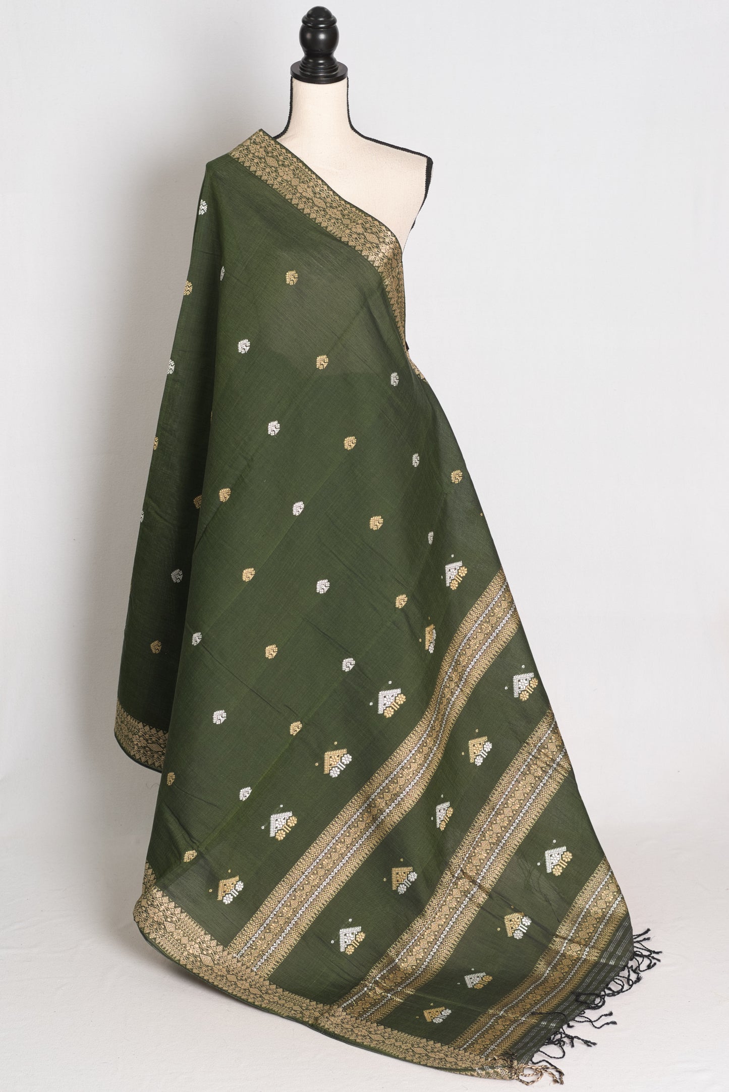 Mandira : Heena Green Pure Cotton Assamese Handloom Saree image 1