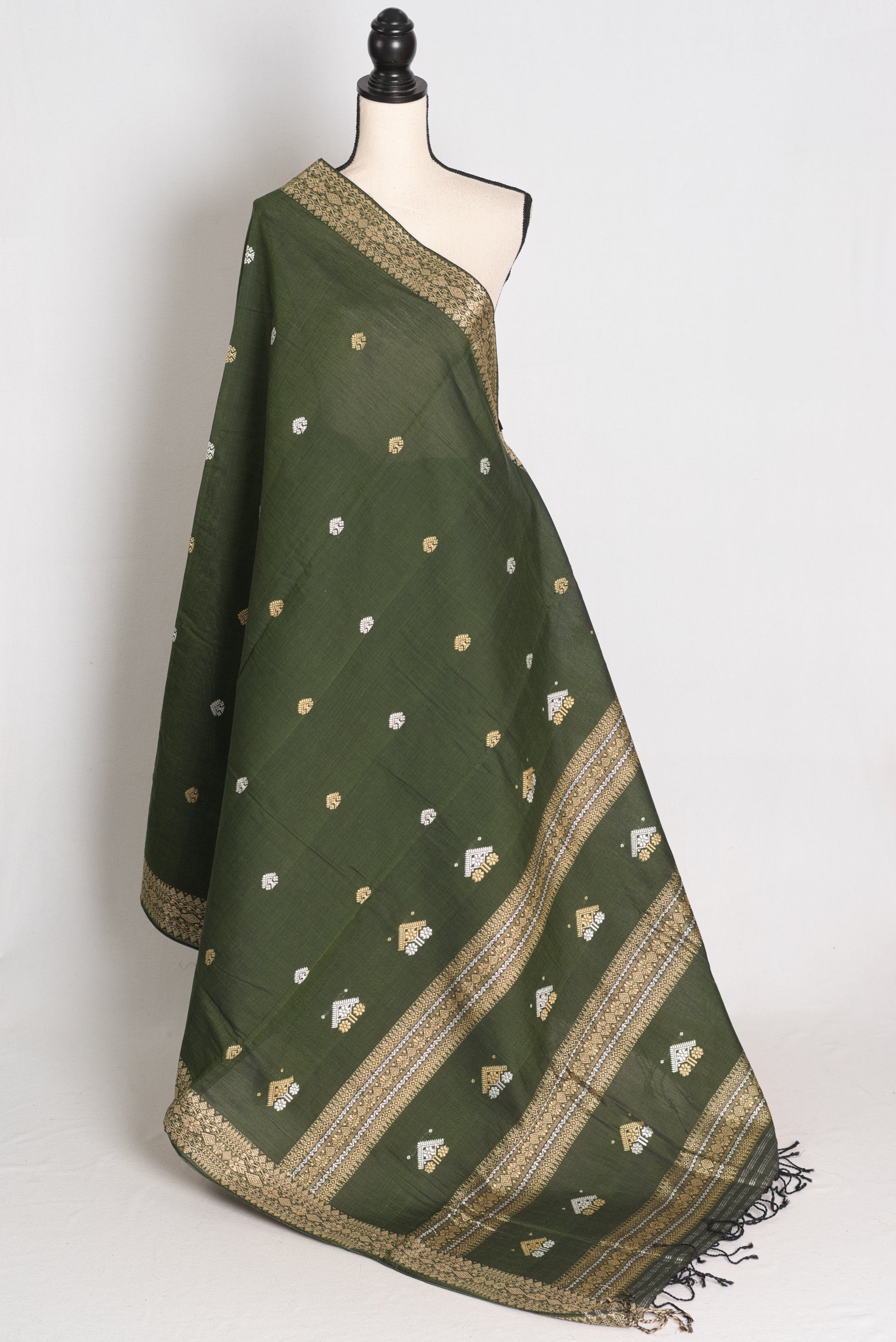 Mandira : Heena Green Pure Cotton Assamese Handloom Saree image 1