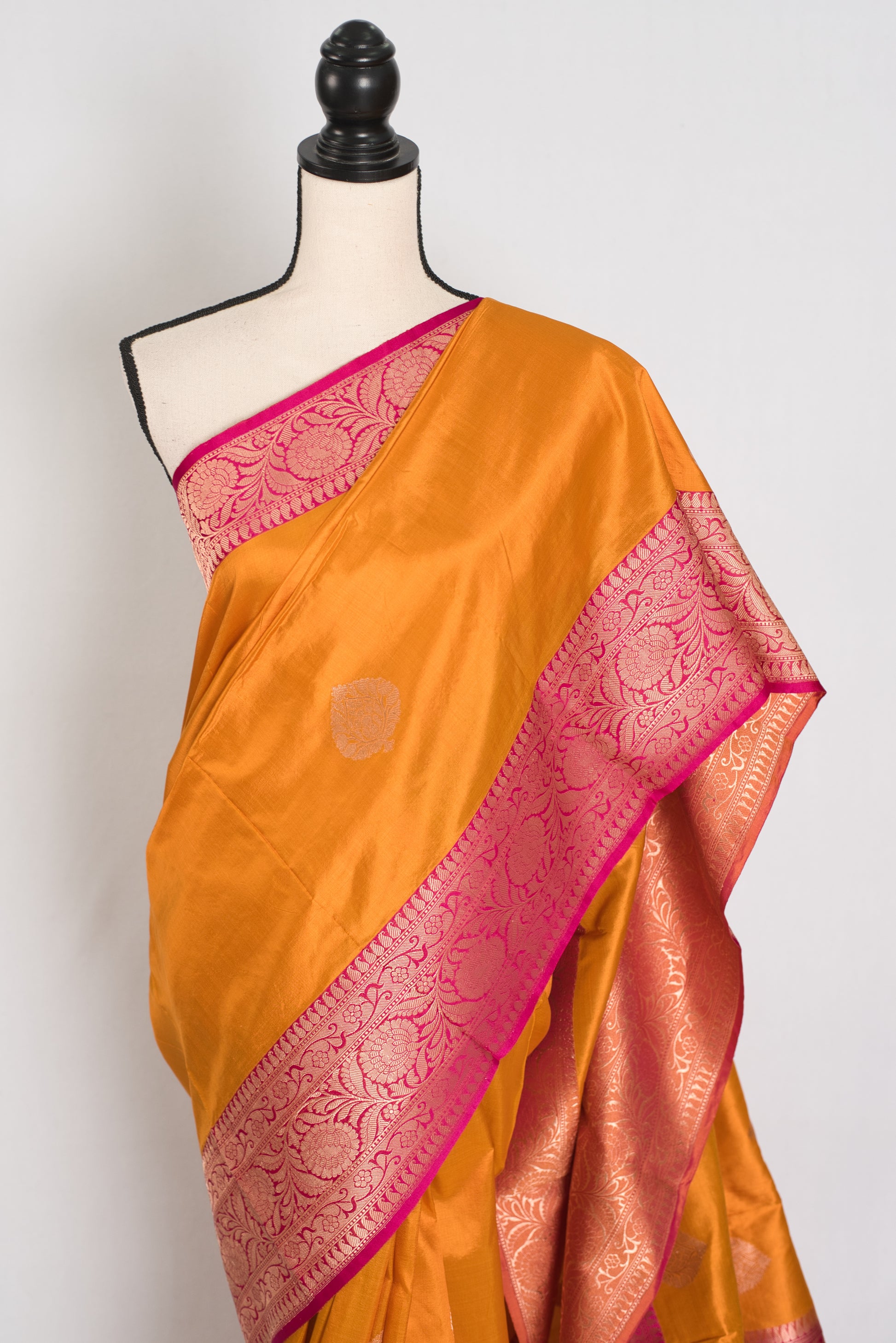 Meera | Orange & Pink Pure Katan Silk Banarasi Saree | Silk Mark Certified image 5
