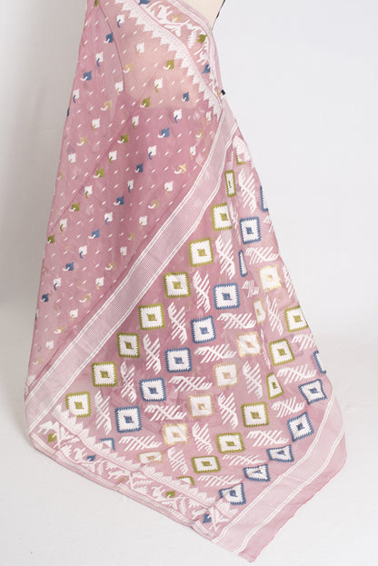 Maya : Purple and White Blended Soft Cotton Jamdani Bengali Saree image 3