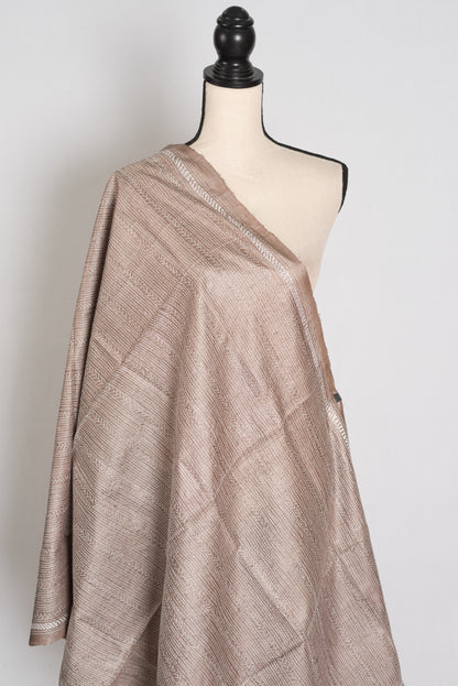 Hand Embroidered Brown & White Gachi Tussar Silk Kantha Dupatta | Neha image 1