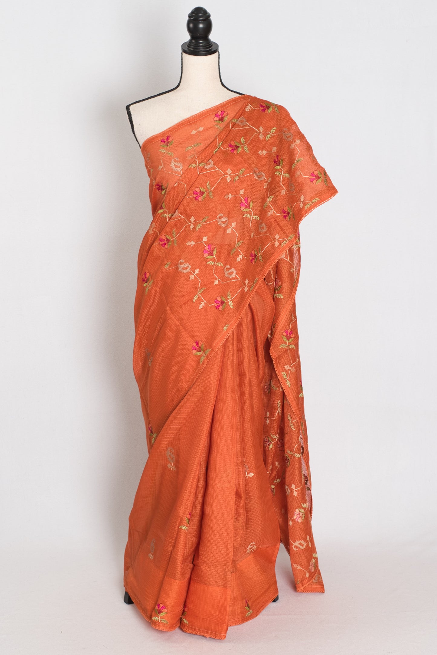 Anjani | Vibrant Orange Blended Kota Silk Saree | Soft, Flowy Machine Embroidery image 0