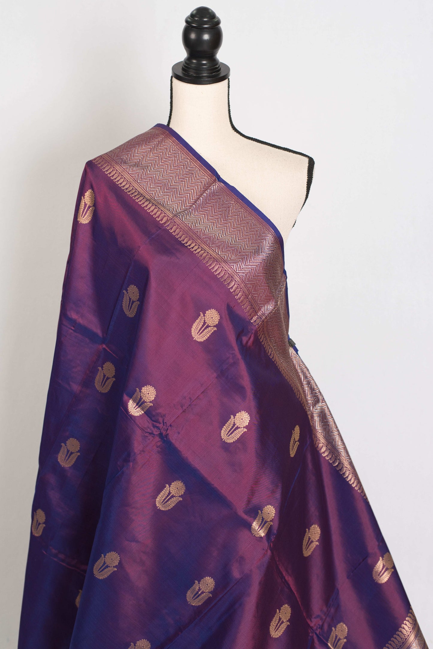 Zaina : Silk Mark Certified Purple Banarasi Silk Saree with Resham Thread Work image 4