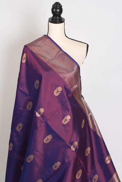 Zaina : Silk Mark Certified Purple Banarasi Silk Saree with Resham Thread Work image 4