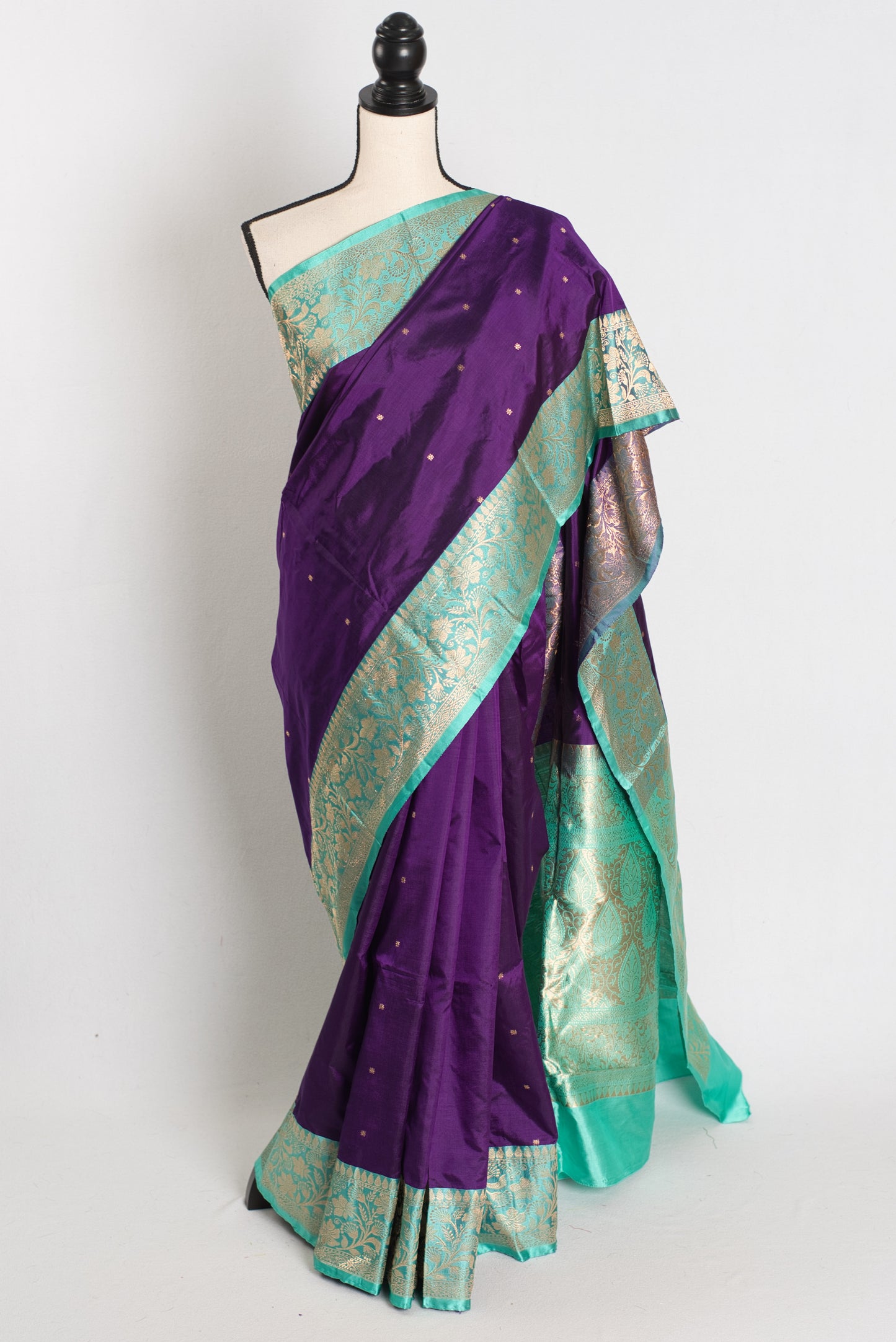 Mili : Silk Mark Certified Katan Banarasi Saree in Purple and Sea Green image 0