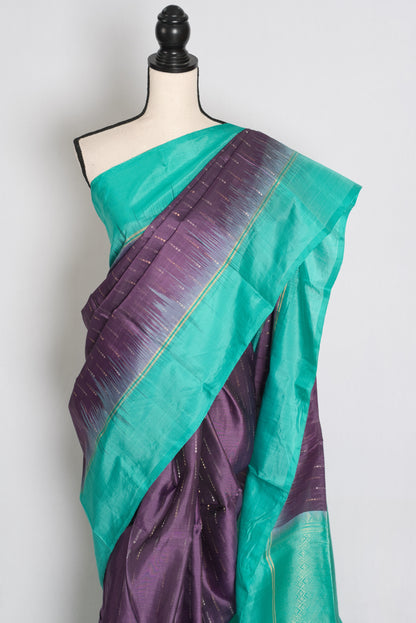 Iniya Violet and Sea Green Lightweight Kanjivaram Silk Saree image 6