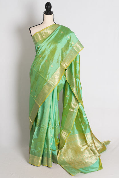 Malathi: Sea Green and Gold Katan Silk Banarasi Saree image 0