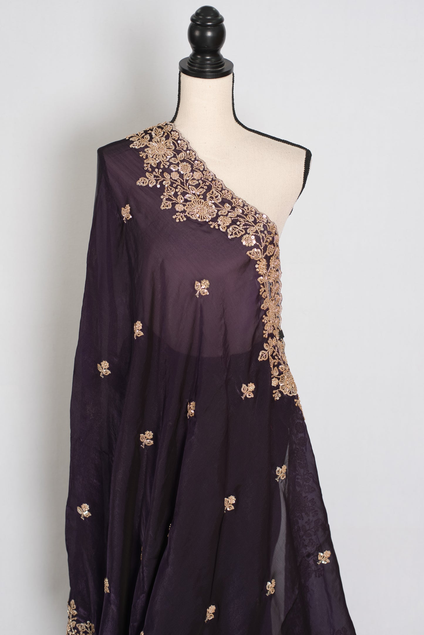 Priya | Deep Purple Tissue Saree | Stitched Size 38 Blouse (Adjustable to 40) image 5