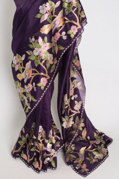 Subha : Embroidery Designer Organza Saree in Purple image 3