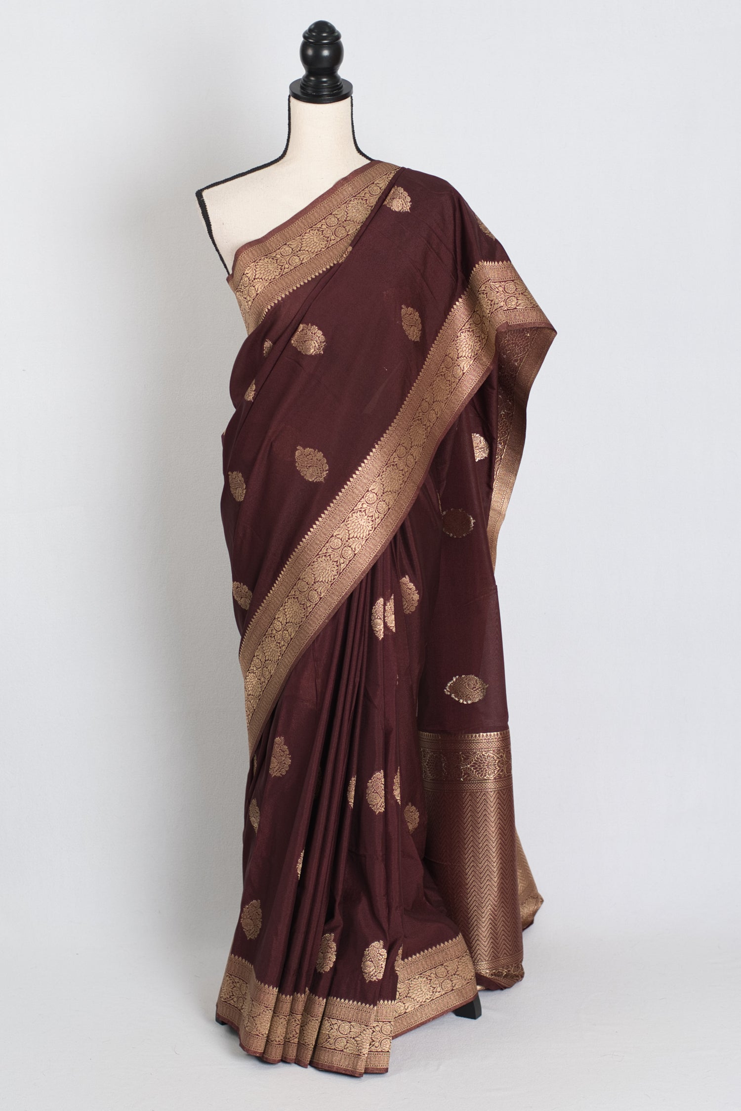 Mahi : Semi Crepe Silk Budget Friendly Banarasi Saree in Brown and Gold image 0
