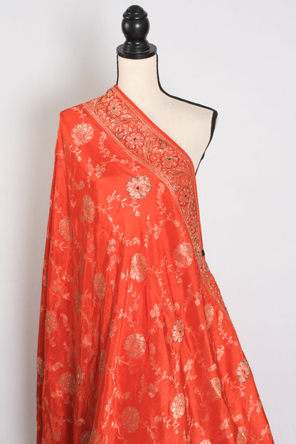 Mahi : Orange and Gold Dola Silk Banarasi Saree – with Hand Embroidery image 4