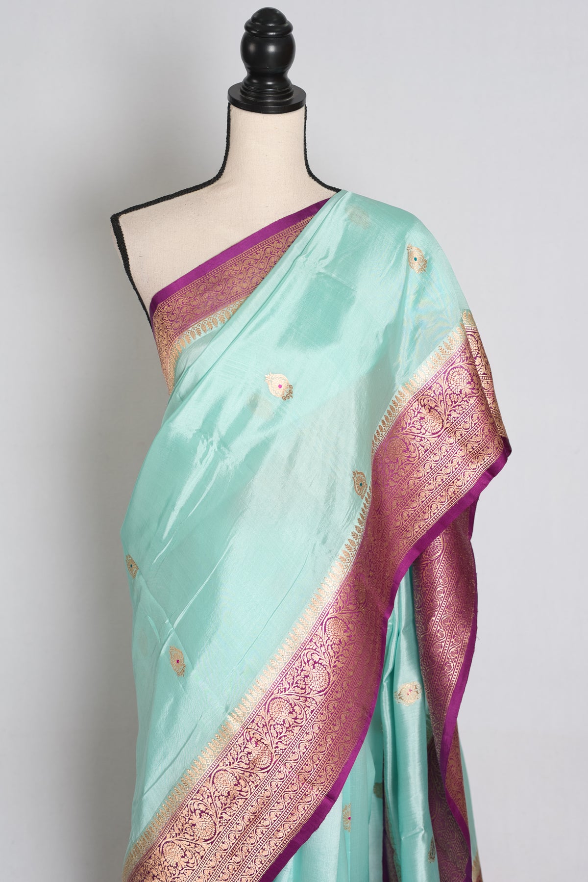 Turquoise Blue and Purple Banarasi saree — blouse piece